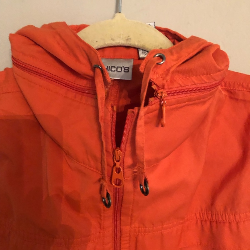 CHICO'S Women Vest Windbreaker Hood Orange Sz-2 - Picture 4 of 5